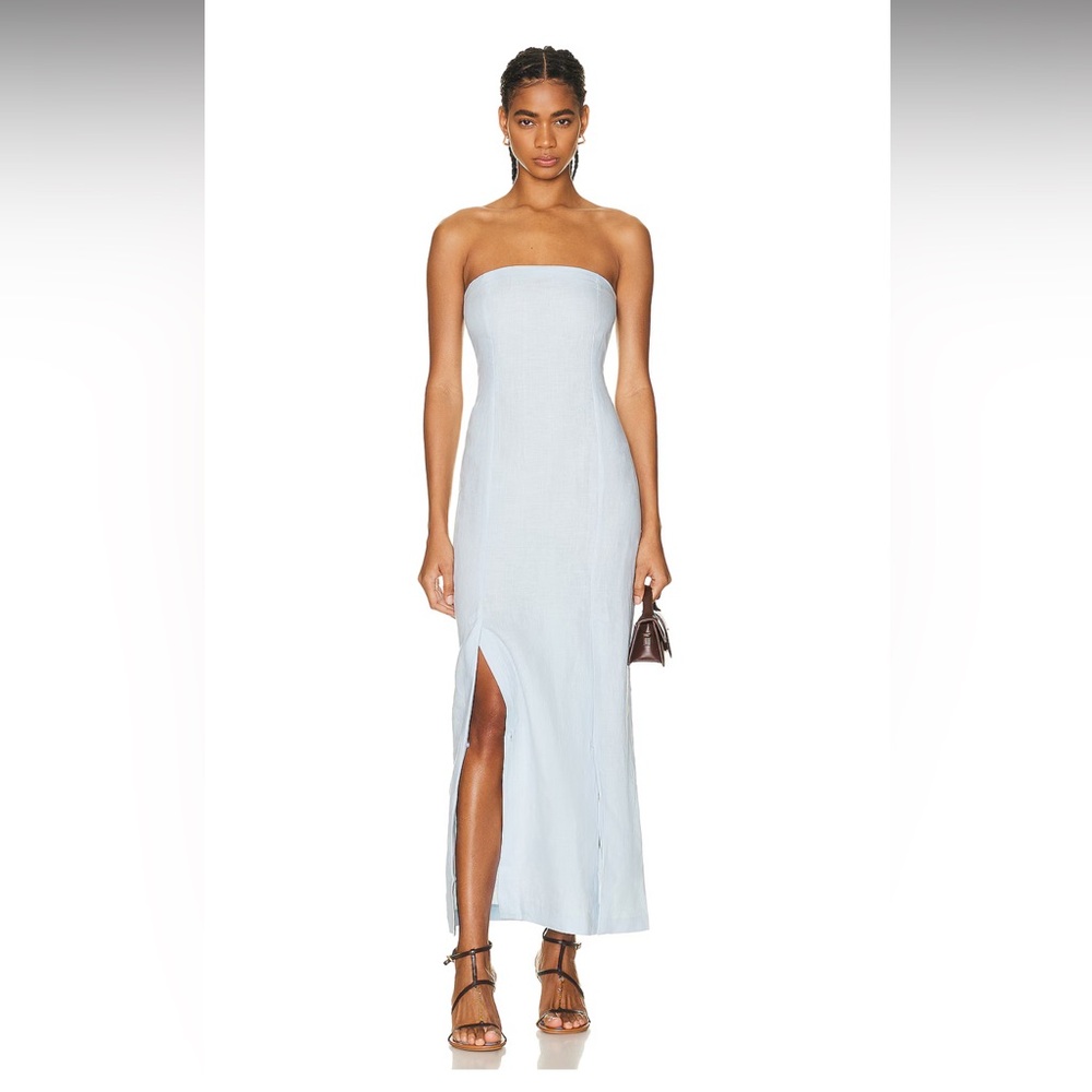 REMAIN Linen Fitted Slit Dress in Ballad Blue